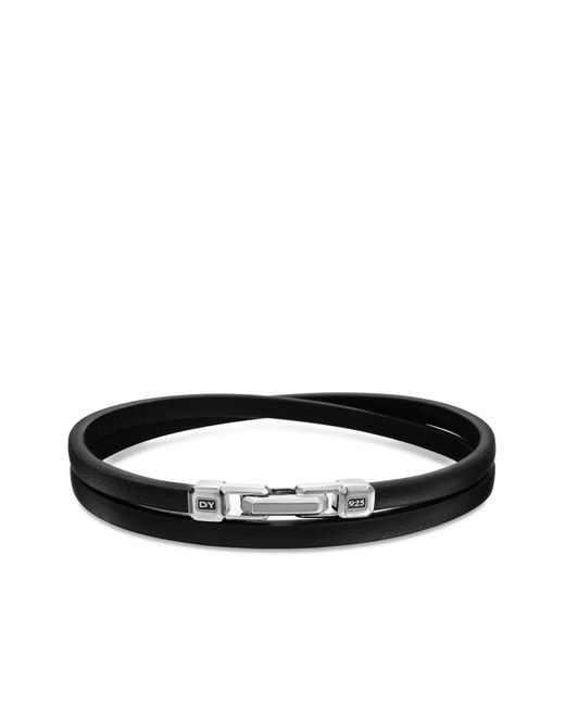 David Yurman Black Sterling Streamline Double Wrap Leather Bracelet (4Mm) for men