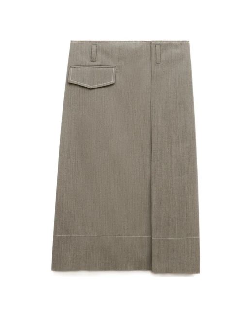 Marni Natural Wool Midi Skirt With Pocket
