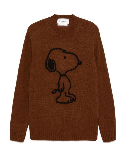 Iceberg Brown Snoopy-Motif Wool-Alpaca Blend Sweater for men