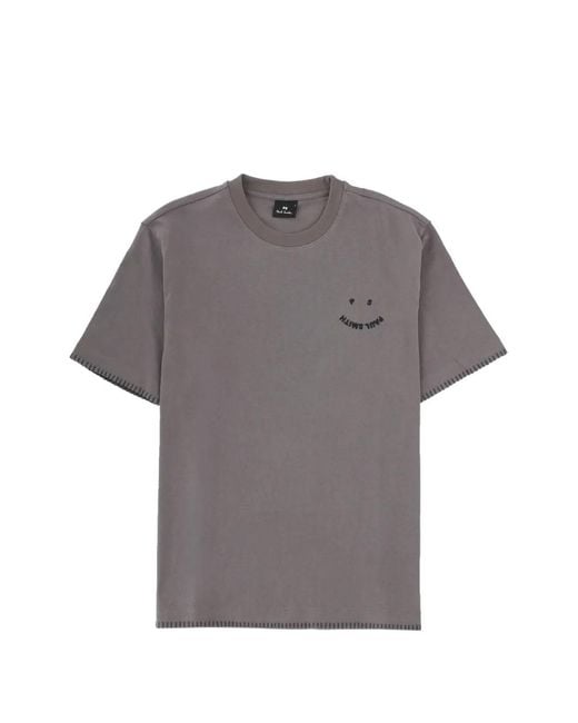 Paul Smith Gray Happy Blanket-Stitch T-Shirt for men