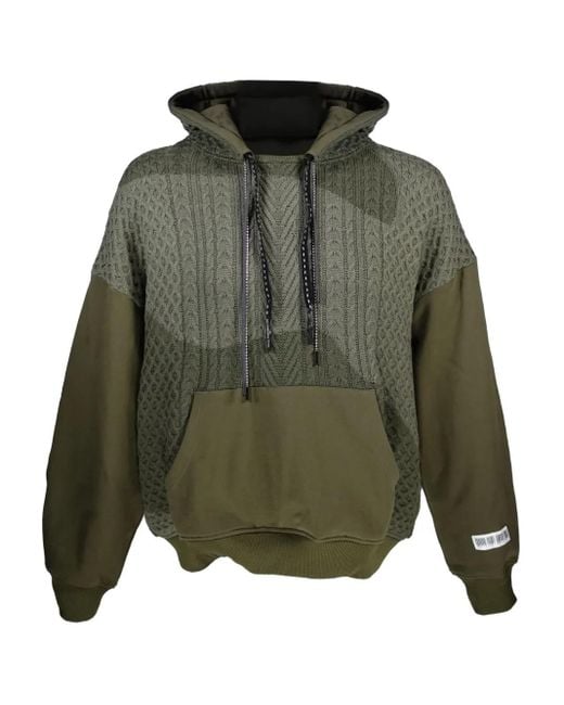 Mostly Heard Rarely Seen Green Cable-Knit Hoodie for men