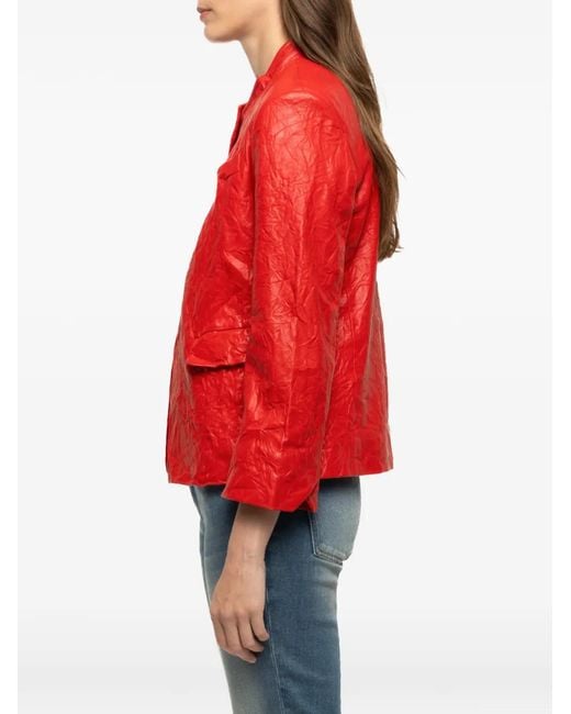 Zadig & Voltaire Red Veryn Creased-Leather Blazer