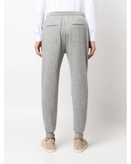 Brunello Cucinelli Gray Striped Cashmere-blend Track Pants for men