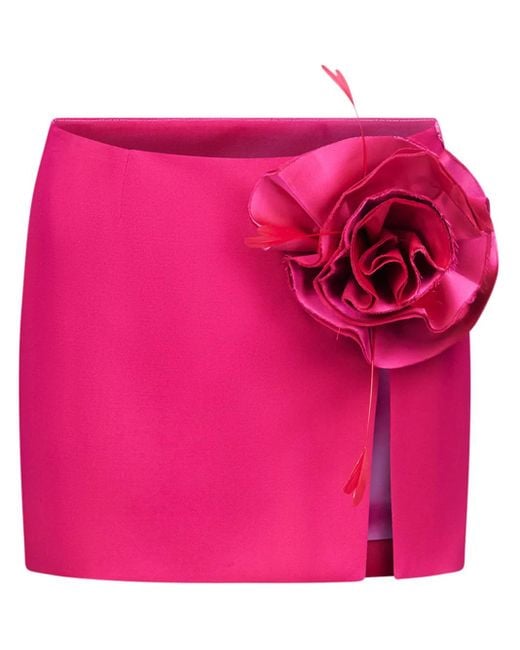 Area Wollen Mini-Rok Met Bloemapplicatie in het Pink