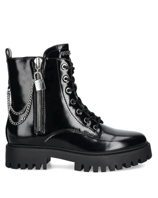Guess Black Lace-Up Chain-Detail Boots