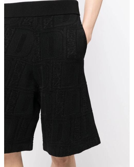 DSquared² Black Logo-Print Waffle-Knit Shorts for men