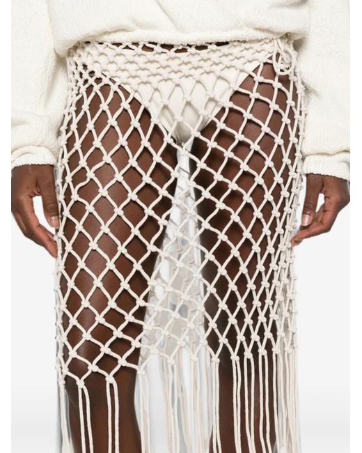 Frankie Shop White Macramé Fringed Midi Skirt