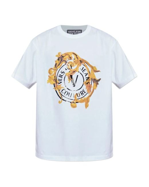 Versace Jeans Couture White Baroque-Print Logo-Print T-Shirt for men