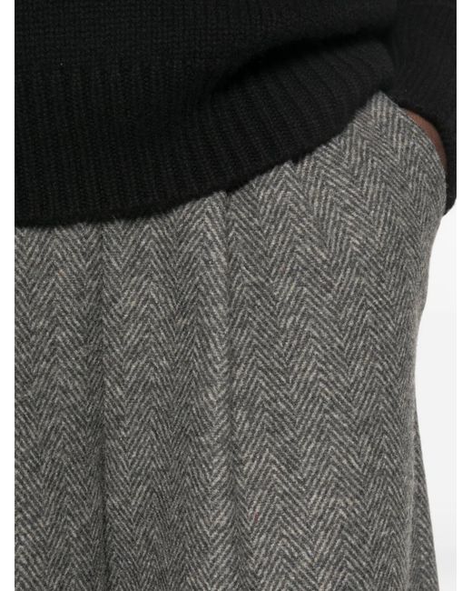 Bye Gray Herringbone-Pattern Wide-Leg Trousers