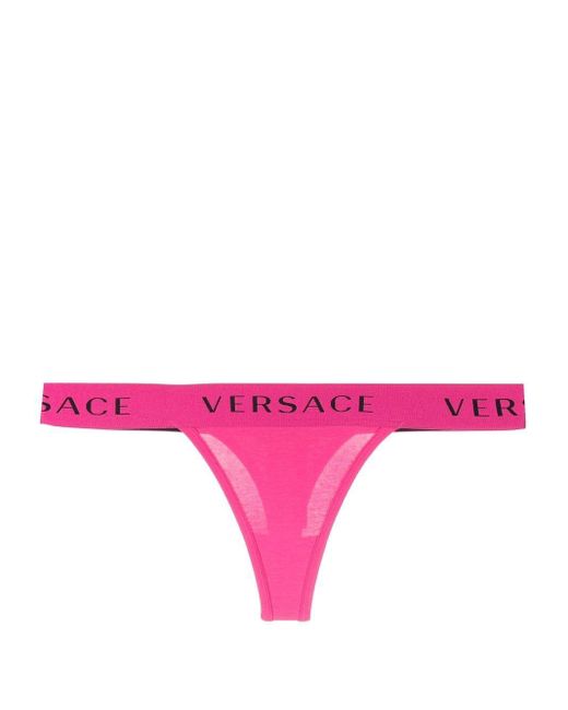 Versace Logo Waistband Thong in Pink Lyst