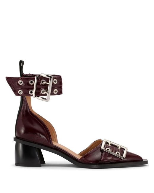 Ganni Red 50Mm Chunky Buckled Pumps