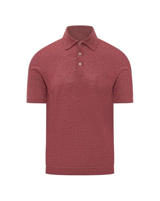 Brunello Cucinelli Red Buttoned Polo Shirt for men