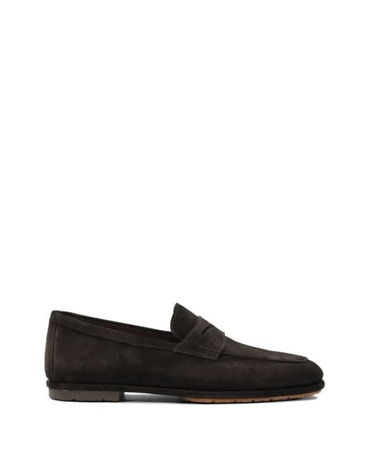 Santoni Black Suede Loafers for men