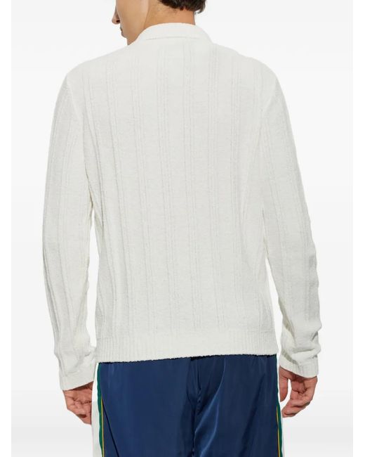 Casablanca White Logo-Patch Bouclé Polo Shirt for men