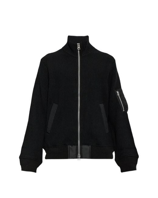 Sacai Black Ribbed-Knit Zip-Up Cardigan for men