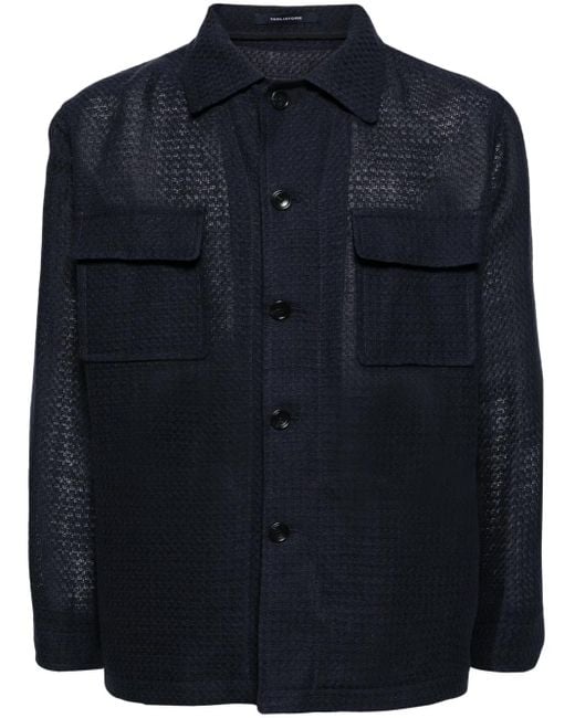 Tagliatore Blue Textured-Finish Button-Down Jacket for men