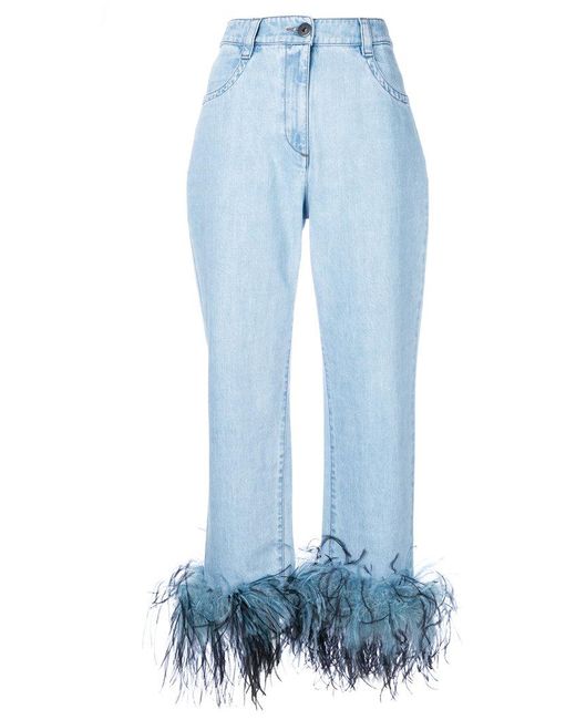Prada Blue Feather Cuff Jeans