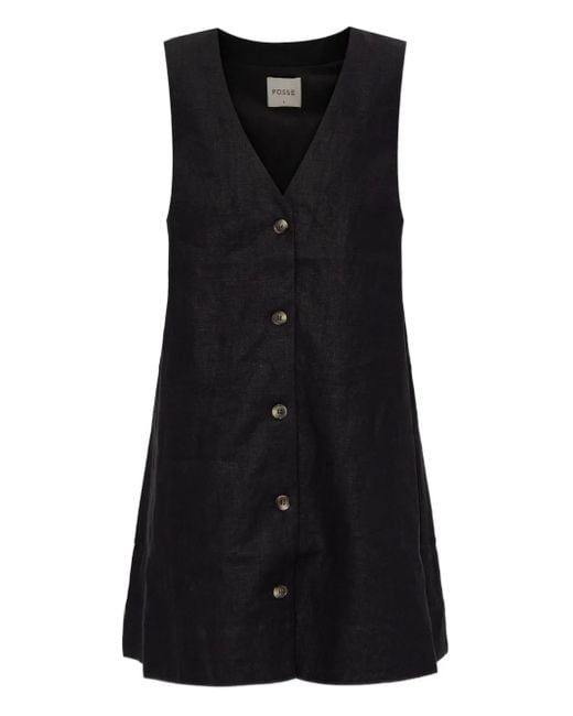 Posse Black Nancy Button-Up Sleeveless Mini Dress