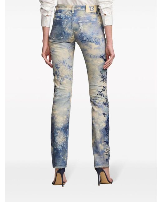 Ralph Lauren Collection Blue Floral-print Cotton Jeans