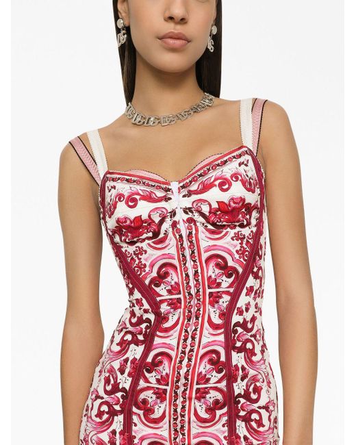 Dolce & Gabbana Midi-jurk Met Majolica-print in het Red
