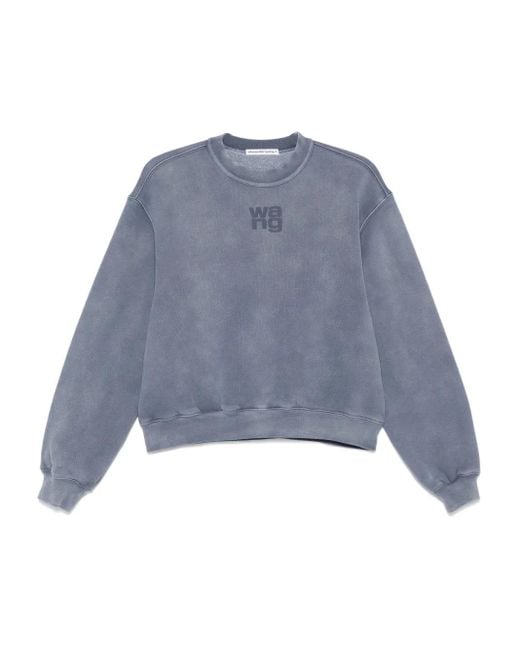 Alexander Wang Blue Essential Terry Crew Sweatshirt W/ Puff Paint Logo