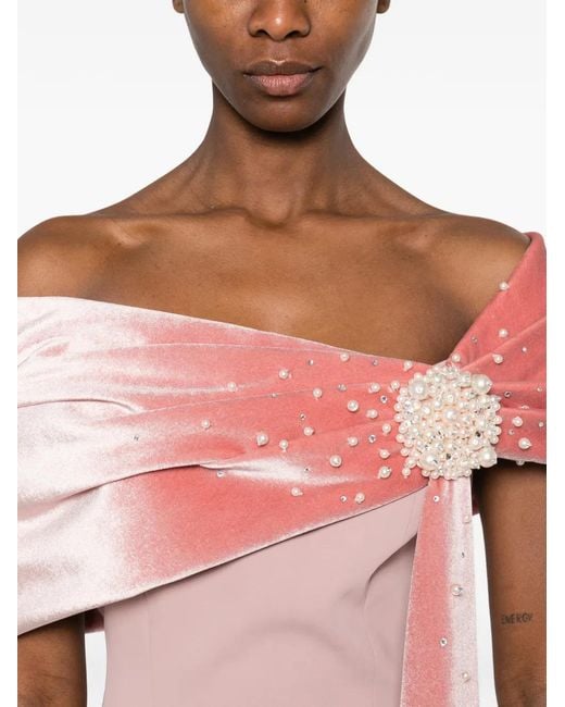 Jean Louis Sabaji Pink Embellished Draped Maxi Dress