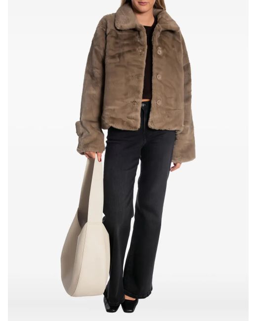 Meotine Brown Button-Fastening Faux Fur Jacket