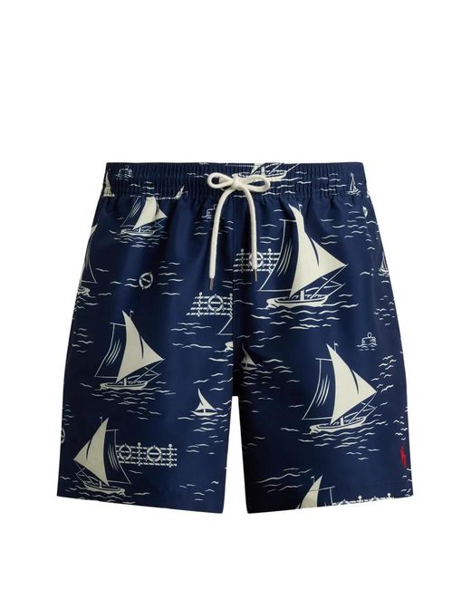 Polo Ralph Lauren Blue Sailboat-Print Swim Trunks for men