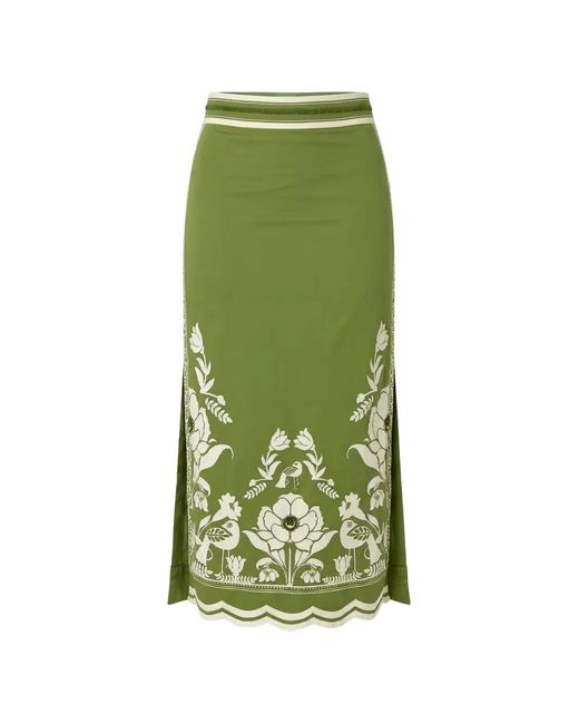 Scarlett Poppies Green Embroidered Scalloped-Hem Maxi Skirt