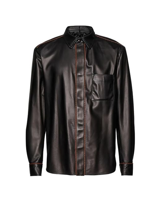 Ferragamo Black Contrast-Stitch Leather Jacket for men