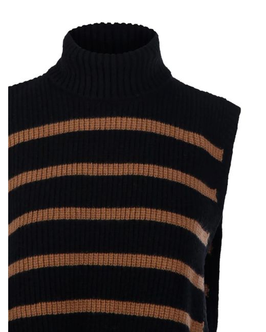 DAVANTINO タートルネック ストライプトップ Black