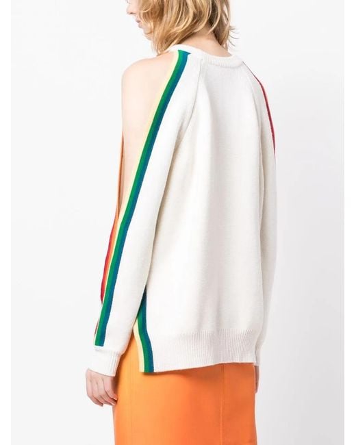 Monse White Striped Cold-Shoulder Jumper
