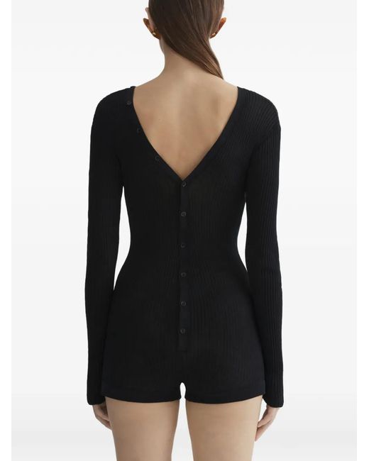 Mugler Black Buttoned V-Neck Top