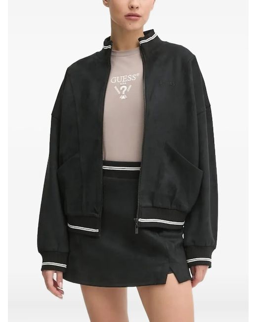 Guess Black Zip-Up Ribbed-Collar Sweatshirt