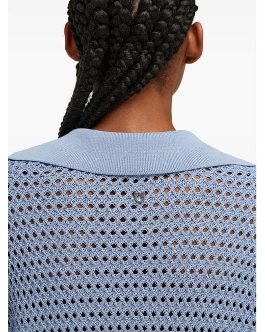 Ferragamo Blue Open Knit Polo Shirt