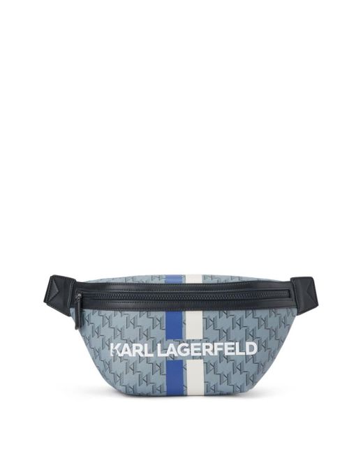 Karl Lagerfeld Gray Monogram-pattern Zipped Belt Bag for men