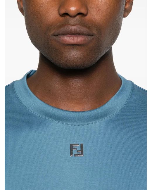 Fendi Blue 'Ff Metal' T-Shirt for men