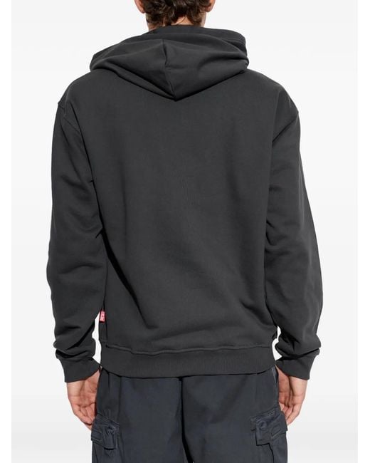 DIESEL Gray Graphic-Print Drawstring Hoodie for men