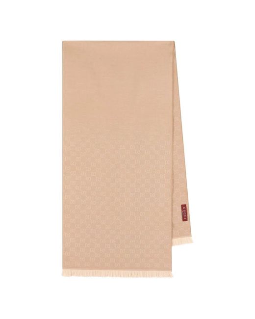 GG-jacquard fringed scarf Gucci de color White