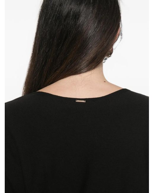 Twinset Black Pleated Lace-Trim Midi Dress