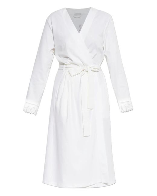 Hanro White Lace-Trimmed Wrap Midi Dress