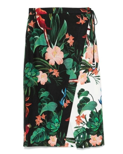Farm Rio Green Midnight Macaw Fiesta Midi Skirt