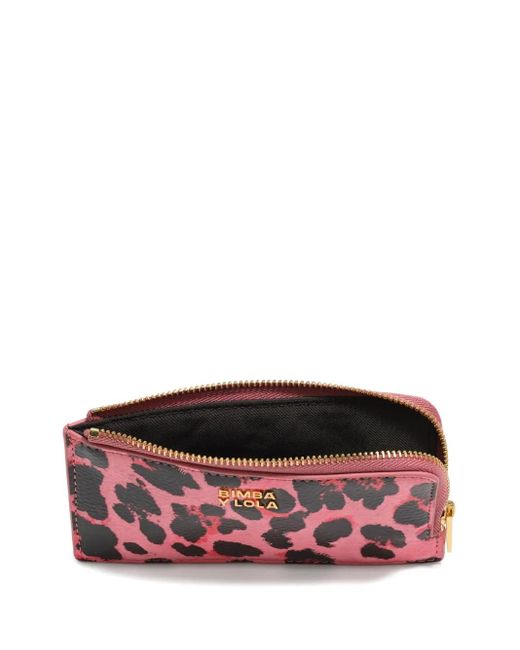 Bimba Y Lola Red Leopard-Print Zipped Cardholder
