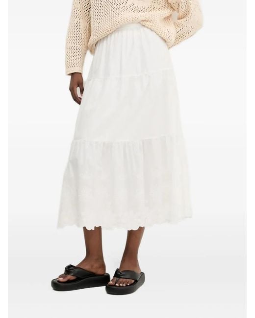 Desigual White Tiered Embroidered Skirt