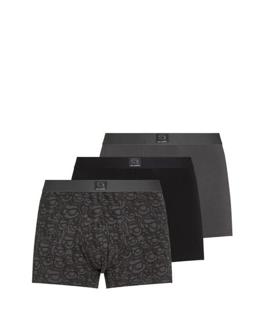 Karl Lagerfeld Black Ikon All-Over Print Boxers (Set Of Three) for men