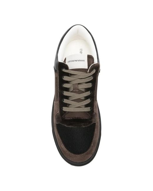 Emporio Armani Black Panelled Suede Sneakers for men