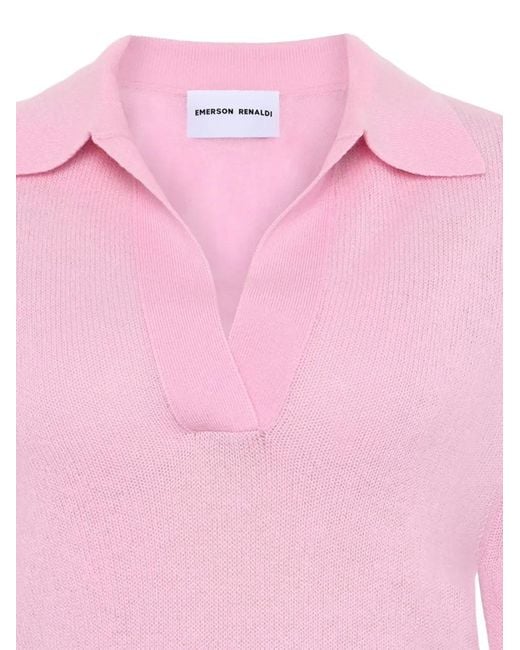 EMERSON RENALDI Pink V-Neck Collared Sweater
