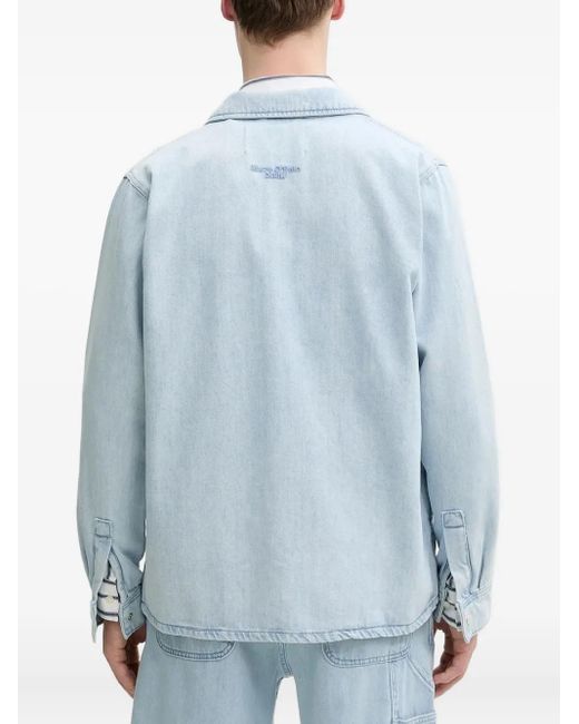 Marc O' Polo Blue Embroidered-Logo Denim Shirt for men