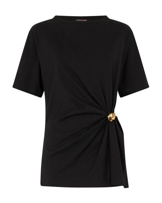 Roberto Cavalli Black Tiger Head-Brooch T-Shirt
