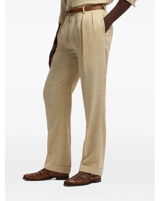 Ralph Lauren Natural Checked Pleated Trousers for men